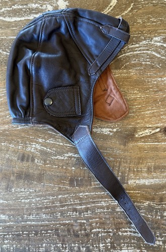 Vintage Leathercraft RAF Pilot Flight Helmet Brown Leather Lined Size L England