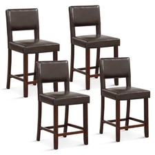 Set of 4 Upholstered PVC Leather Bar Stools 24.5" Dining Chairs w/ Back Brown