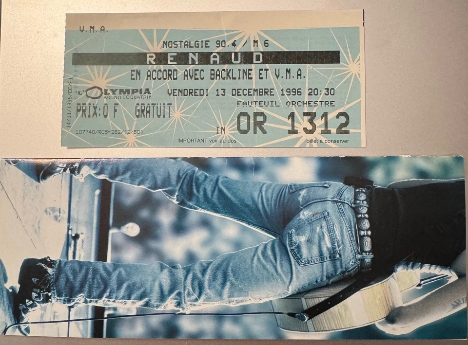 RENAUD Ticket OLYMPIA 1996 avec RARE pochette personnalisée album Paris Province - Image 4 of 4