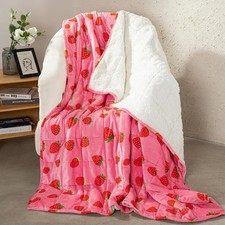 Weighted Blanket Queen 15Lbs 60x80 Soft Fleece Sherpa Pink Strawberry Gift