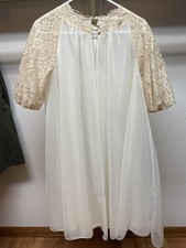 Vintage White Nylon  Lace Sheer Negligee Robe / Cover-Up   Size M/L
