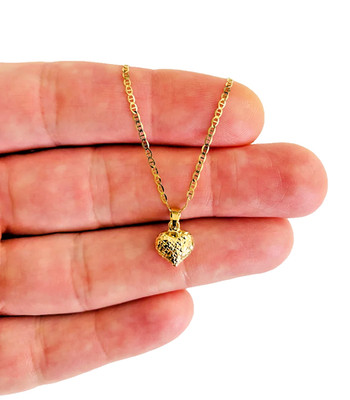 14K massives Gelbgold Herz Anhänger Halskette - 20'' Mariner 1,5 mm Kette - YC1505