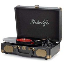 Vinyl Record Player 3-Speed Bluetooth Suitcase Portable Belt-Driven Black