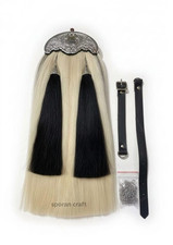 Scottish Horsehair Full Dress Sporran White Black Tassels with Real leather back