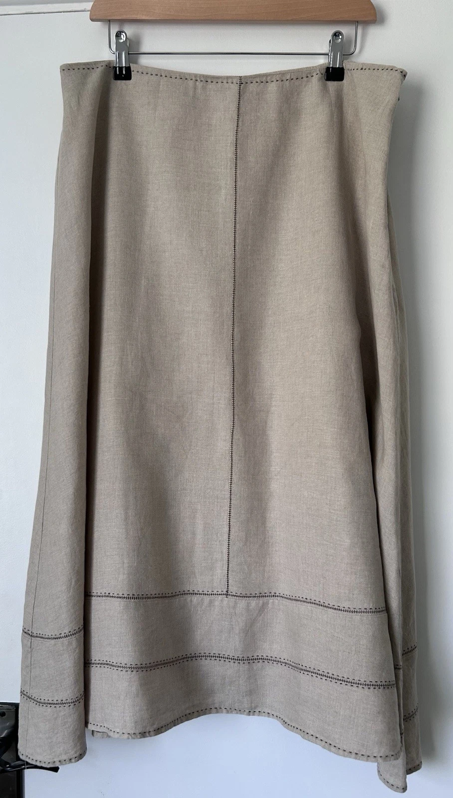 Wrap London 100% Linen MIDI Skirt With Stitch Detail Size 18 Oatmeal Lined