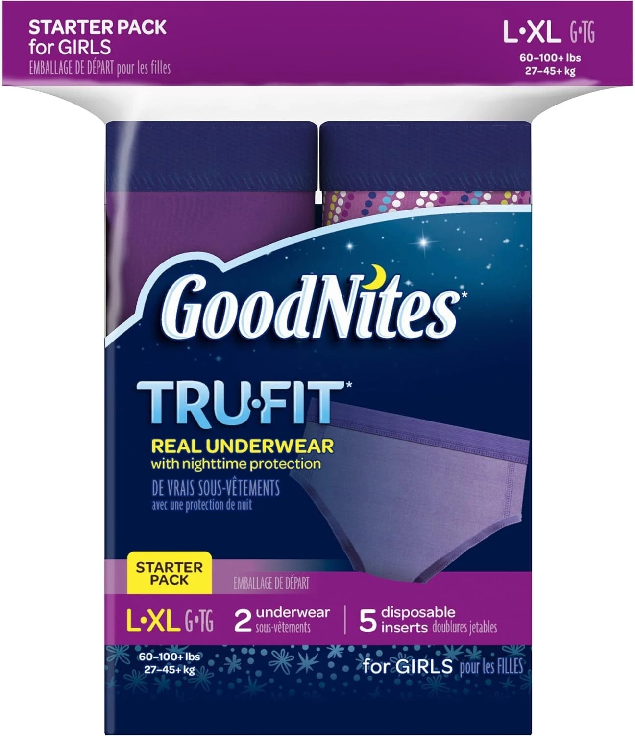 GoodNites TRU-FIT Underwear with Nighttime Protection Starter Pack-Girls L/XL