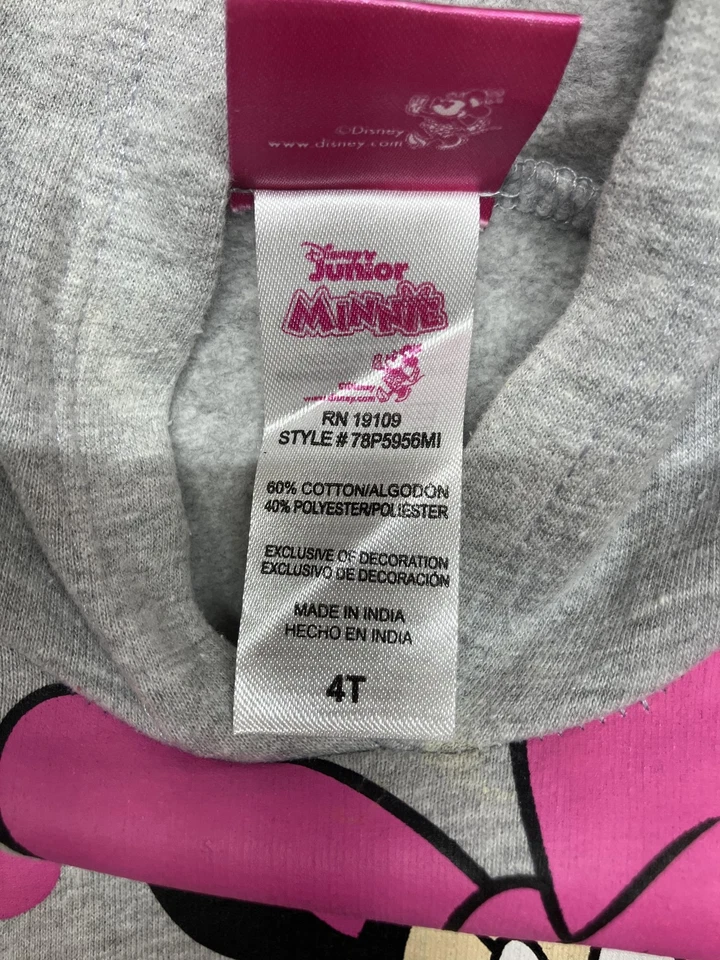 Disney Junior Minnie Mouse Hoodie Dress Girls 4T Long Sleeve Polka Dot Gray Pink - Image 3 of 4