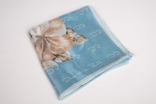Vintage OSCAR DE LA RENTA Pink Floral Blue Silk Square Scarf Initials 26" x 26"