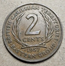 British Caribbean Territories 2 Cents - 1957 - Bronze Coin - KM3 - Eastern Group