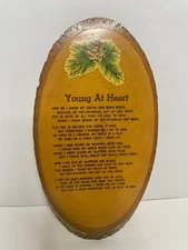 Vintage Wood Plaque Young At Heart Funny Poem Pine Cone Rustic Wall Decor USA