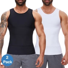 2 Pack Men Compression Slim Tummy Control Body Shaper Vest Tank Top Shapewear