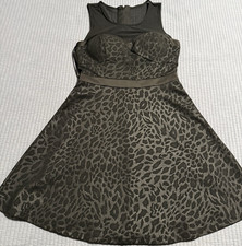 GUESS Womens Size 10 Black Fit & Flare Dress Mesh Top Party Cocktail leopard 