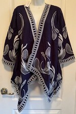 Chico's 2 Drape Front Jacket Open Contrast Stitch Navy Blue Midnight Large/12