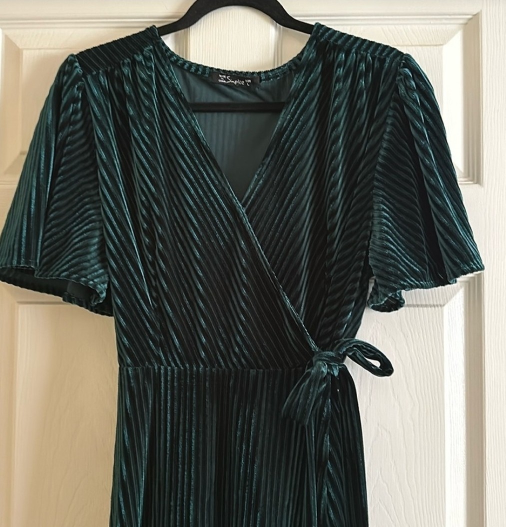 baltic born emerald green dress Striped Velvet Velour Wrap Women's Size Large baltic born long sleeve dress