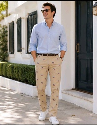Castaway Nantucket Embroidered Tan- Donkey  Mariner Pants, NWT - 35 xUF #P1