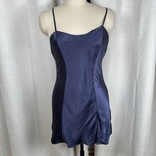 Vintage 90s Y2K Victoria  s Secret Silk Mini Slip Dress Medium Blue Chemise Fairy