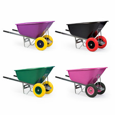 KCT 160L/200L WHEELBARROW LARGE GARDEN TWIN WHEEL BARROW PUNCTURE PROOF BUILDER