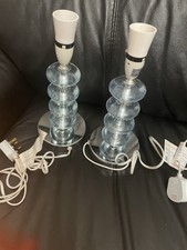 Set Of Two Faux Glass Table Side Lamp with Chrome Base.