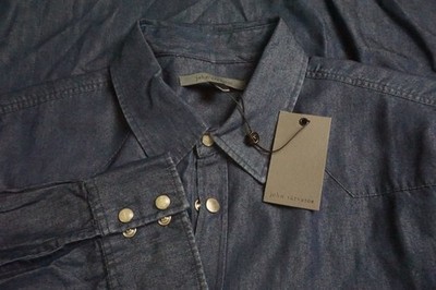 John Varvatos Indigo Cotton Blend Long Sleeved Snap Button Up Shirt Sz S New 