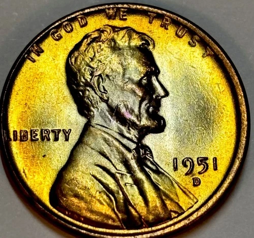 1951 D LINCOLN CENT BU FRESH FROM AN ORIGINAL ROLL .TONED