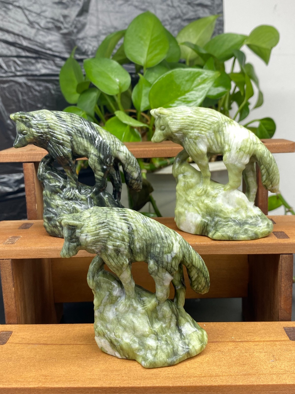2.9'' Natural Green Jade Wolf skull hand-carved quartz crystal Reiki healing 1pc