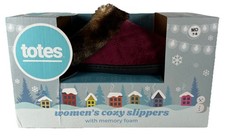 Totes Slippers Faux Fur Memory Foam Woman  s MD 7-8 Burgundy Red NIB