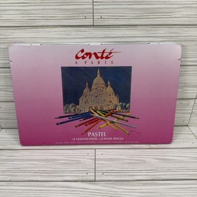 CONTE A PARIS Pastel Pencils - 24 Crayons Pastel Colors in Metal Tin Case