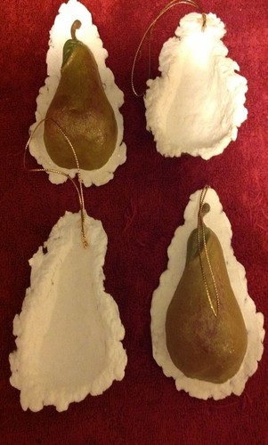 Lot Christmas 3-D Pear Art Brown Bag Handcast Iridescent Silver Apples Ornaments - Picture 4 of 7