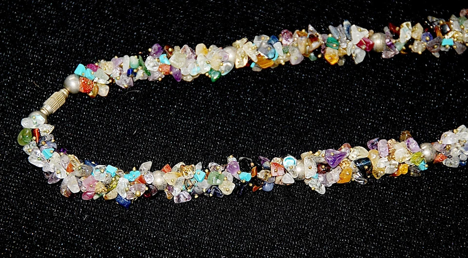Collana, girocollo • Pietre dure multicolore • Vintage - Immagine 4 di 4