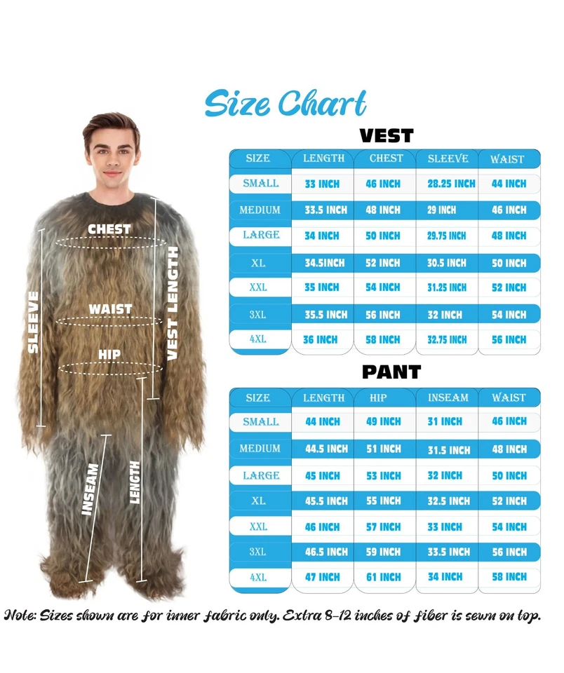 Disfraz de inspiración wookie peludo - Traje de cuerpo completo peludo marrón Foto 3 de 3