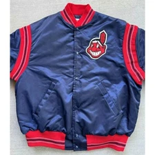 Men's 1989 Cleveland Indians Blue Full-Snap Satin Men Jacket With Free Shipping