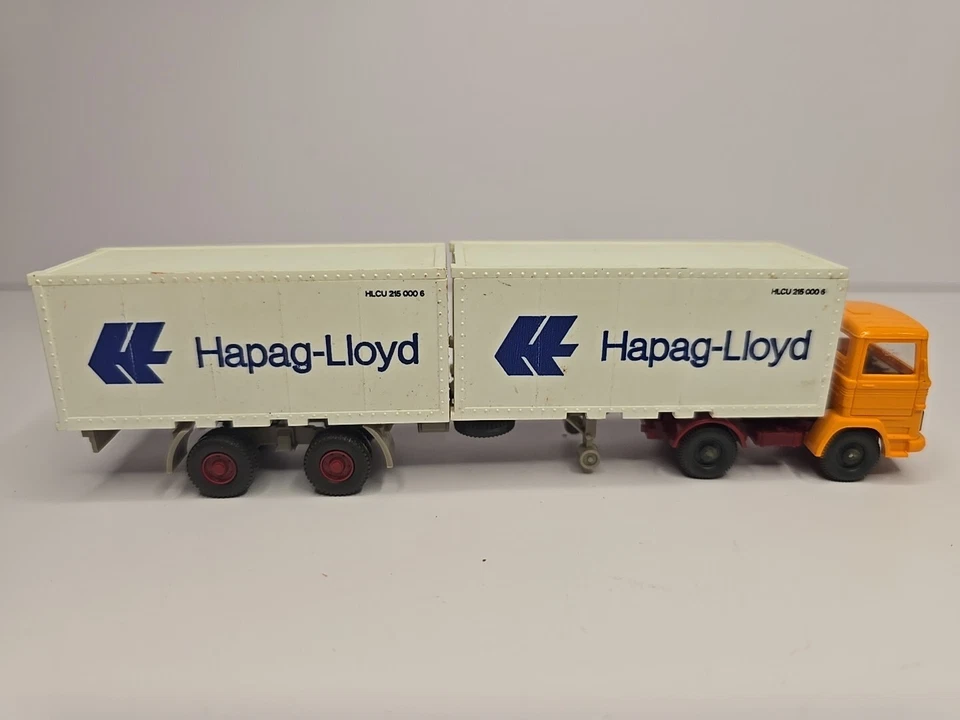 Remolque doble cabina amarilla raro WIKING Alemania semirremolque 1/87 "Hapag Lloyd" (SSK31) Foto 2 de 4