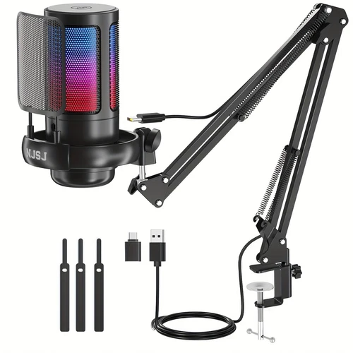 USB Condenser Microphone Stand Gaming Live Streaming RGB Light For PC Laptop AUS
