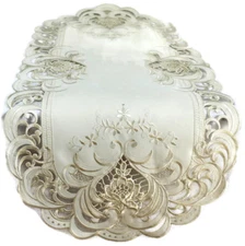 Doily Boutique Table Runner, Doily, Mantel Scarf with Ivory Lace and Fabric