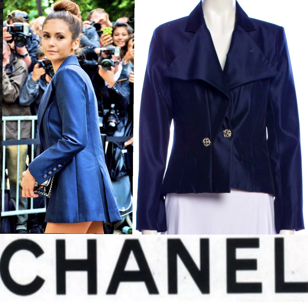 5K New Chanel 2014 Navy Blue Tweed Evening Jacket 38 40 42 6 8 10 Coat Logo L M thumbnail 24