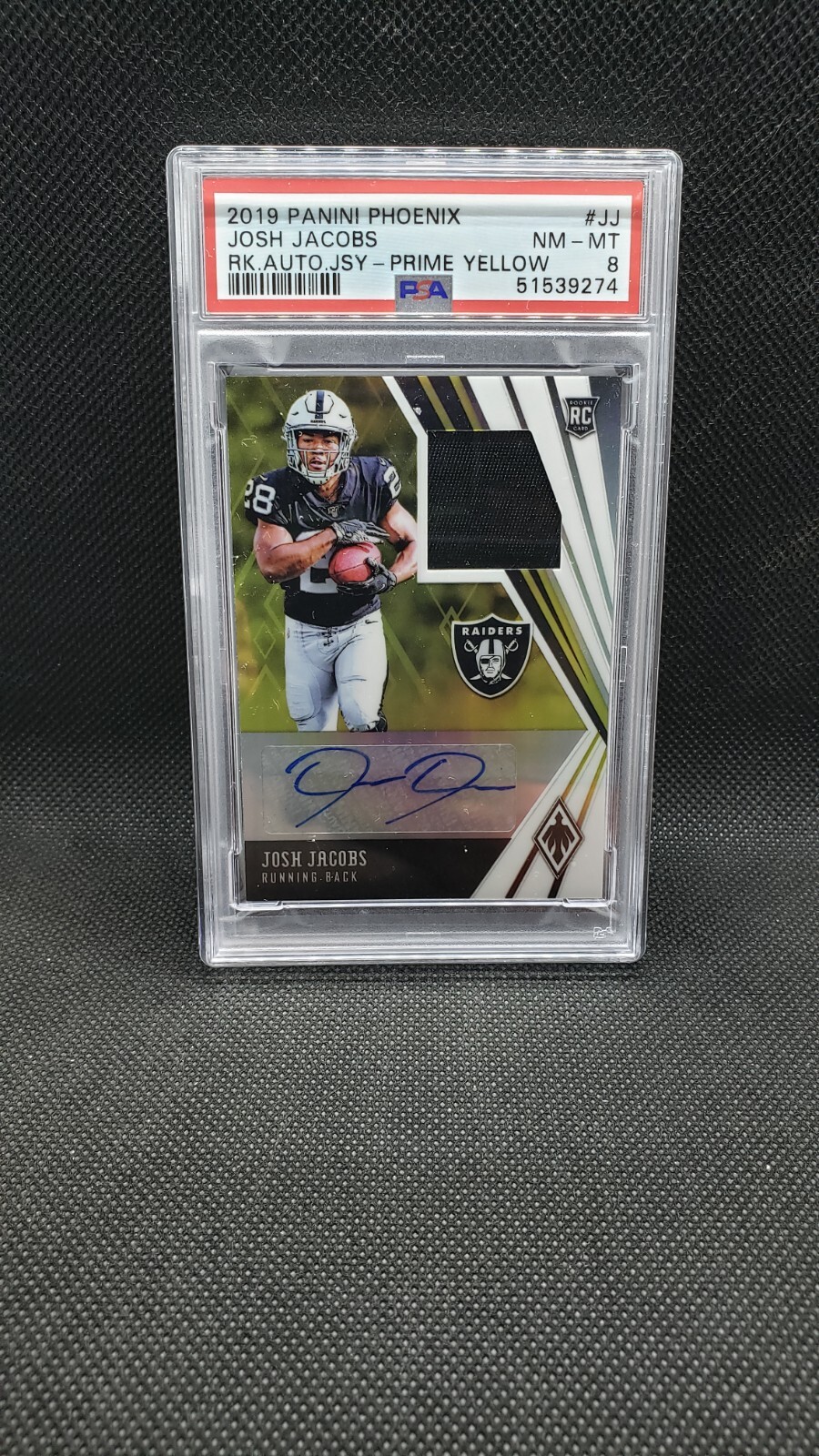Josh Jacobs Panini Phoenix Rookie Autograph Jersey #JJ Prime Yellow