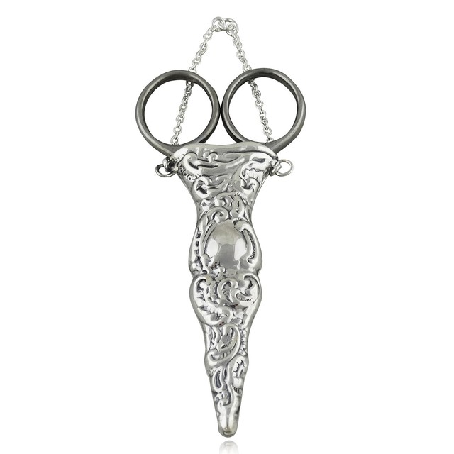 Sterling Silver Antique Replica Hanging Scissor Holder with Stainless