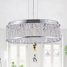 19'' Modern Silver Round K9 Crystal Chandelier 7 Lights Ceiling Pendant Fixture