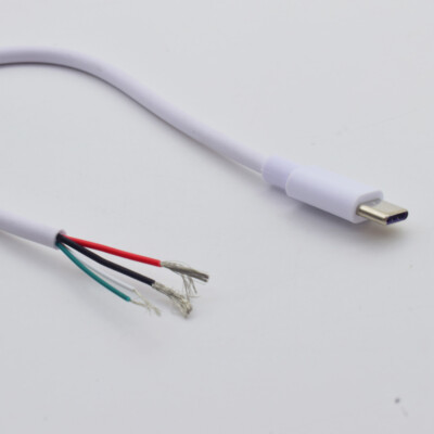 1pc 20cm USB C Type-C Male Plug 2/4 wires Power Pigtail Cable DIY White 5A