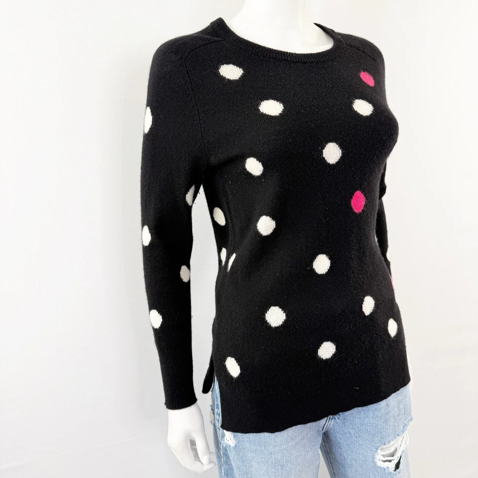 Halogen Black Polka Dot Cashmere Knit Sweater Size S Long Sleeve Casual Preppy - Image 3 of 4