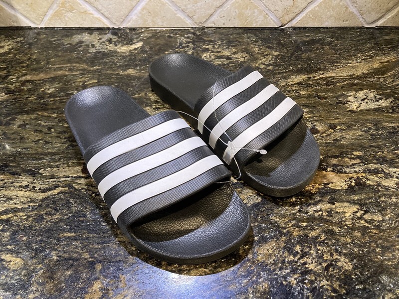 NEW Adidas Adilette Comfort Plus Stripes Slides Sandals Slipper Navy W 9 M 7