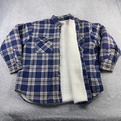 Northwest Territory Shirt Jacket Mens XL Blue Plaid Flannel Sherpa Lined Shacket