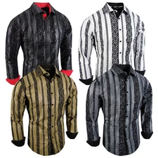 Floral Shirt Raised Velvet Designer Stripe Italian Men Stretch Slim Fit Button