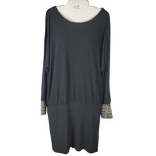 Moda International Women Black Jersey Knit Beaded Cut Out Dress Size Small NEW