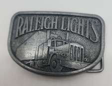 Vintage Raleigh Lights semi truck trucker silver tone belt buckle for 1.5" belt