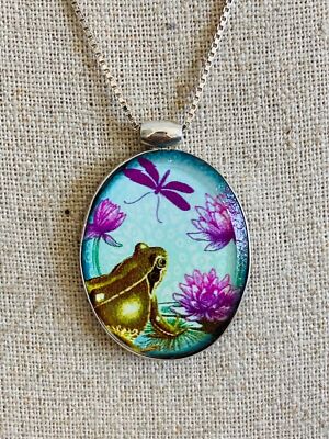 925 Sterling Silber Wende Frosch Schmetterling Anhänger Halskette 18''