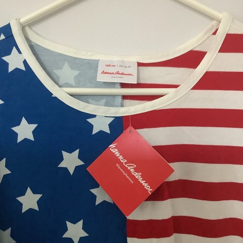 Hanna Anderson girl Stars And Stripes Flag Dress Size 14/16 Red White Blue New - Picture 6 of 6