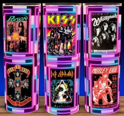 KISS - Def Leppard - Poison - Motley Crue - White Snake Cup Mug Tumbler 20oz