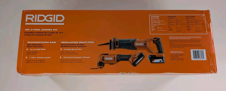 Ridgid R96012SB 18V Combo Kit Reciprocating Saw & Oscillating Multi Tool 4Ah 2Ah - Image 4 of 4