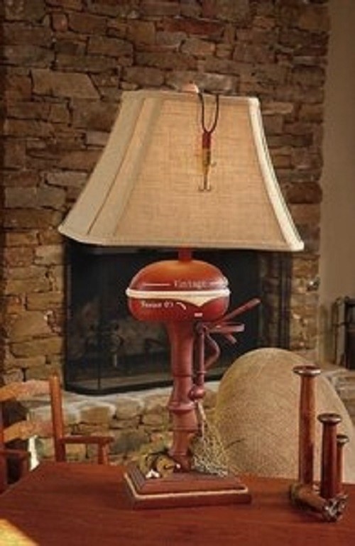 Vintage Style Fishing Boat Outboard Motor Table Lamp Nautical Lake